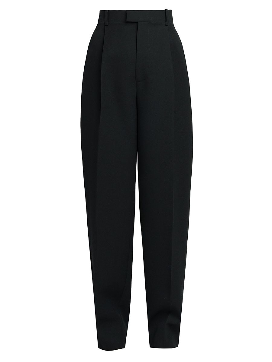 Women's Tailored Wide-Leg Wool Pants - Black - Size 8