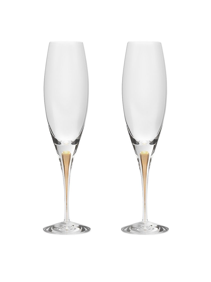 Intermezzo Gold 2-Piece Champagne Glass Set - Clear