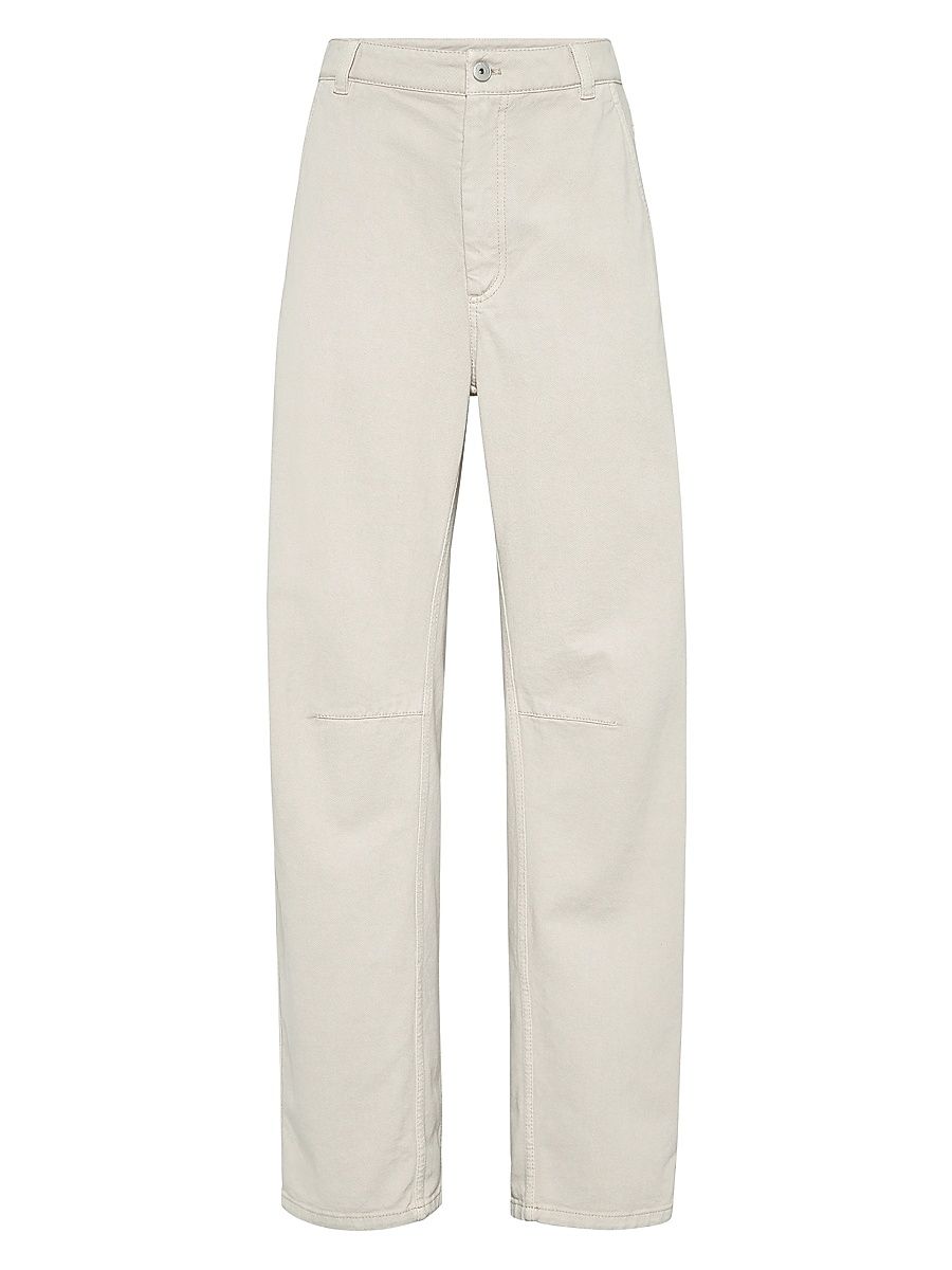 Women's Dyed Denim Soft Curved Trousers - Cool Beige - Size 8