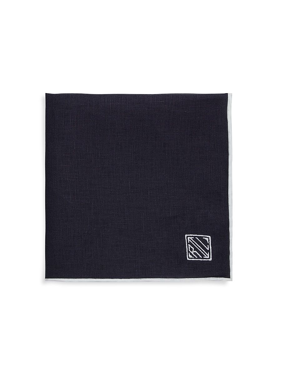 Ralph Lauren Purple Label Men's Art Deco Logo Linen Pocket Square - Navy