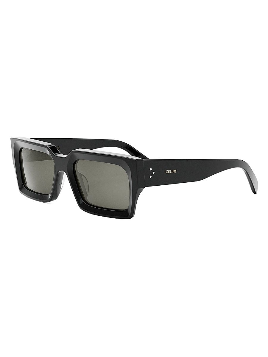 Women's Bold Three Dots 54MM Rectangular Sunglasses - Shiny Black Smoke