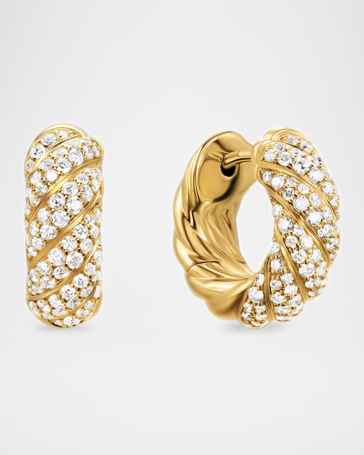 Sculpted Cable Hoop Earrings with Diamonds in 18K Gold, 5.4mm, 0.5"L