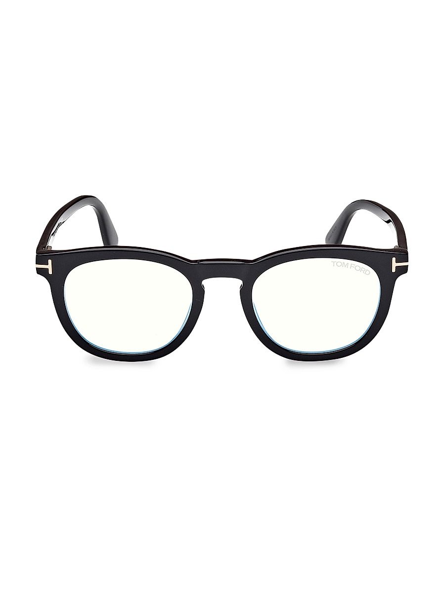 Men's 50MM Blue Block Round Eyeglasses - Black
