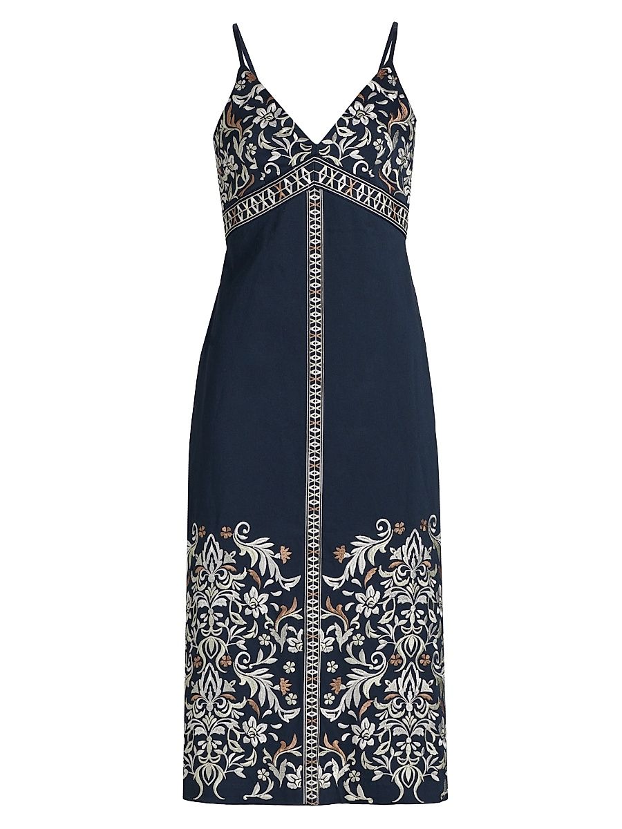 Women's Constanza Embroidered Stretch-Cotton Midi-Dress - Neutral Playa - Size 14