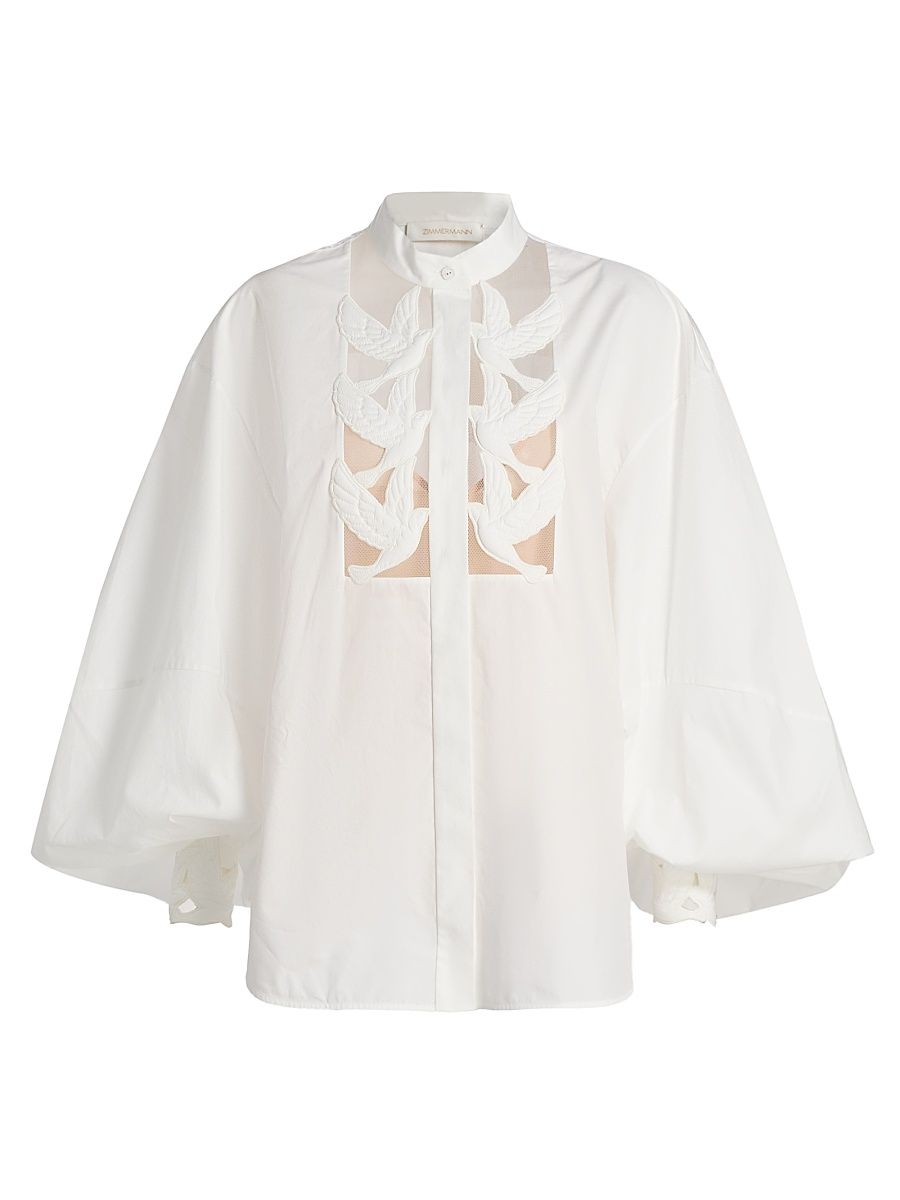 Women's Luna Cut-Out Cotton Blouse - Ivory - Size 10