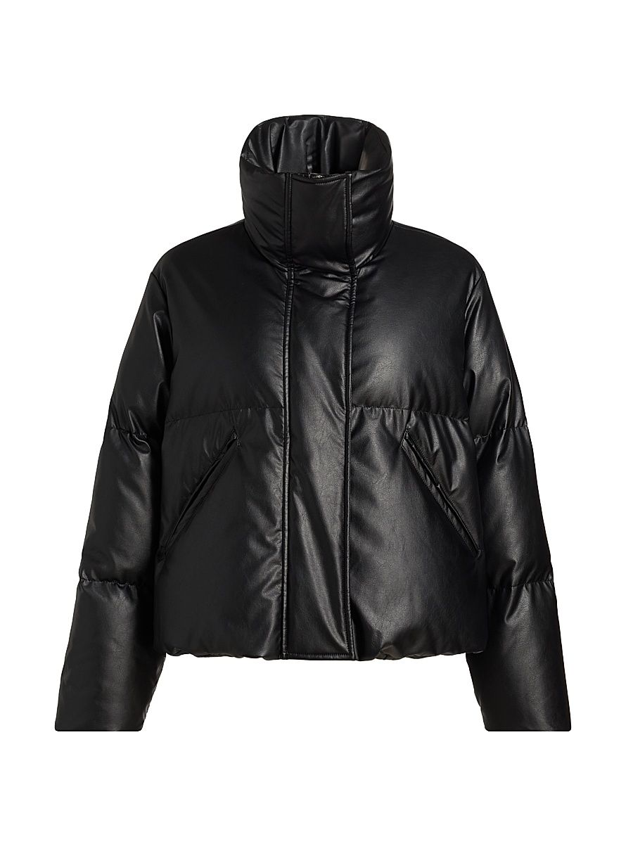 Women's Faux Leather Down Jacket - Black - Size Small