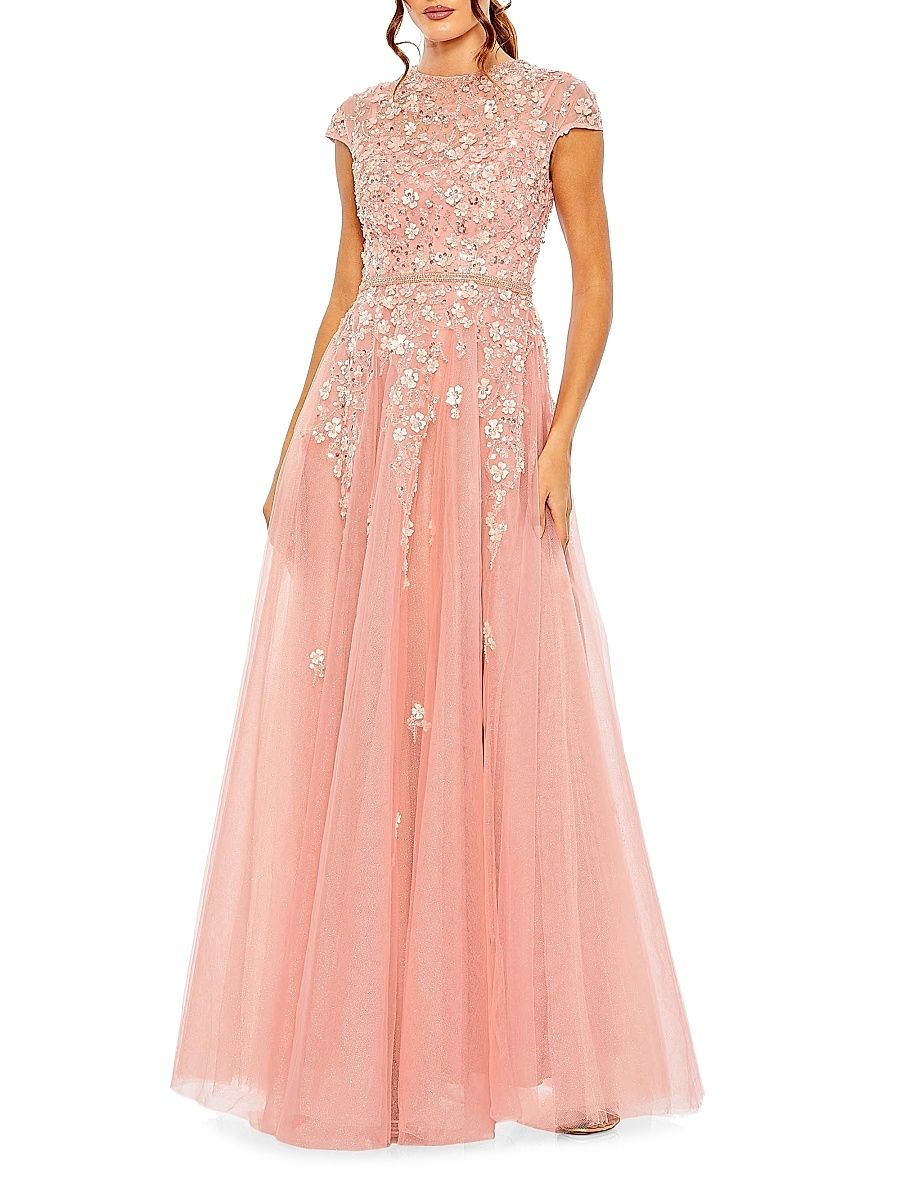Women's Embellished Tulle A-line Gown - Rose - Size 16