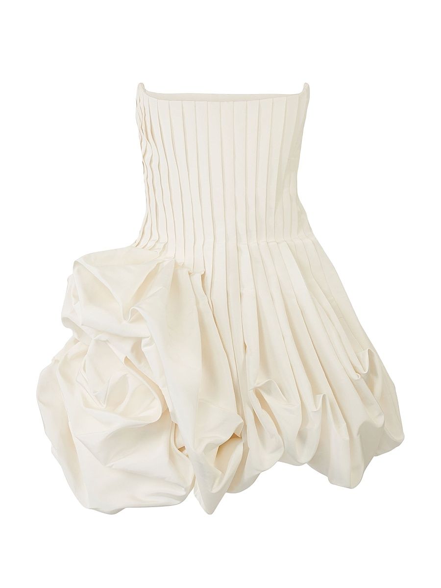 Women's Pleated Gathered Rose-Effect Minidress - White - Size 6