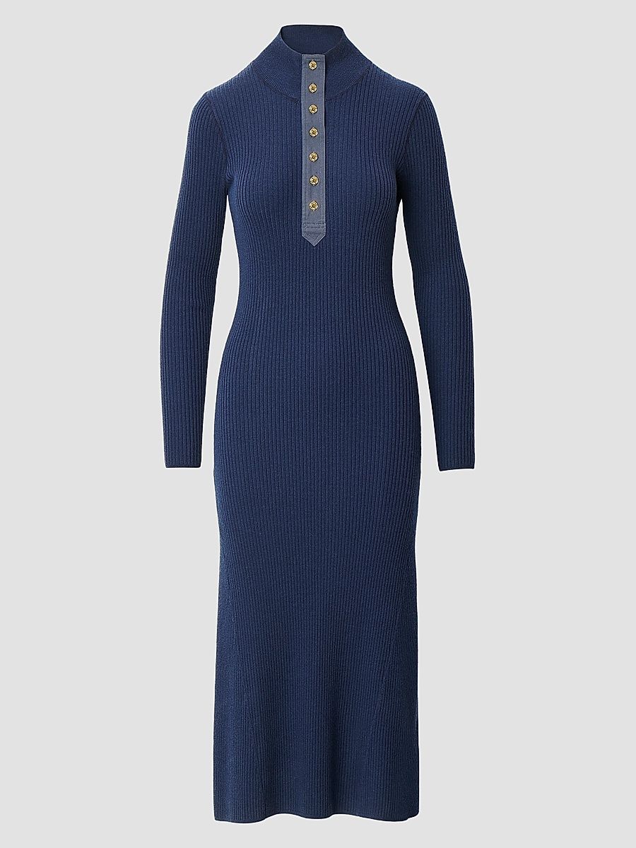 Women's Lucy Rib-Knit A-Line Midi Dress - Navy - Size Large