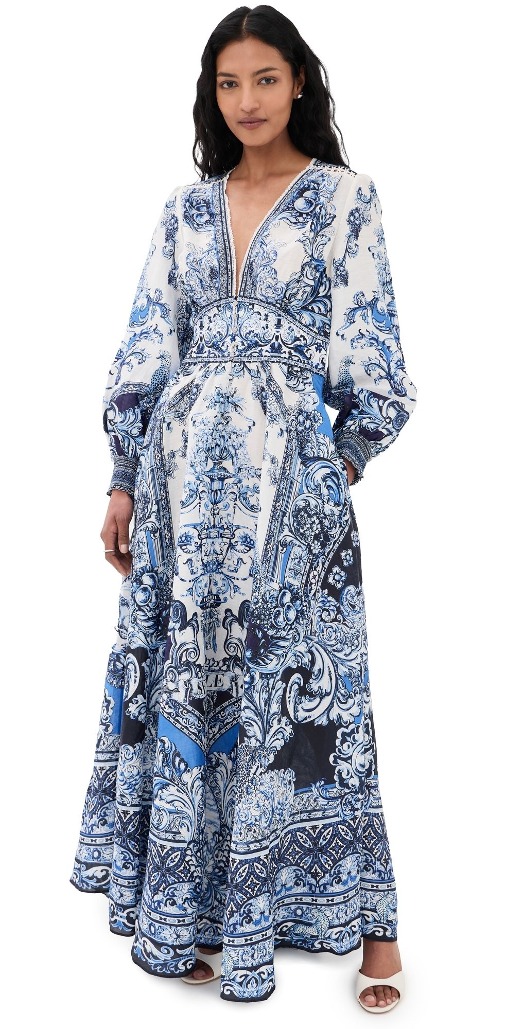 Camilla Button Dress with Shaped Waistband A Tiled Wonderland XS