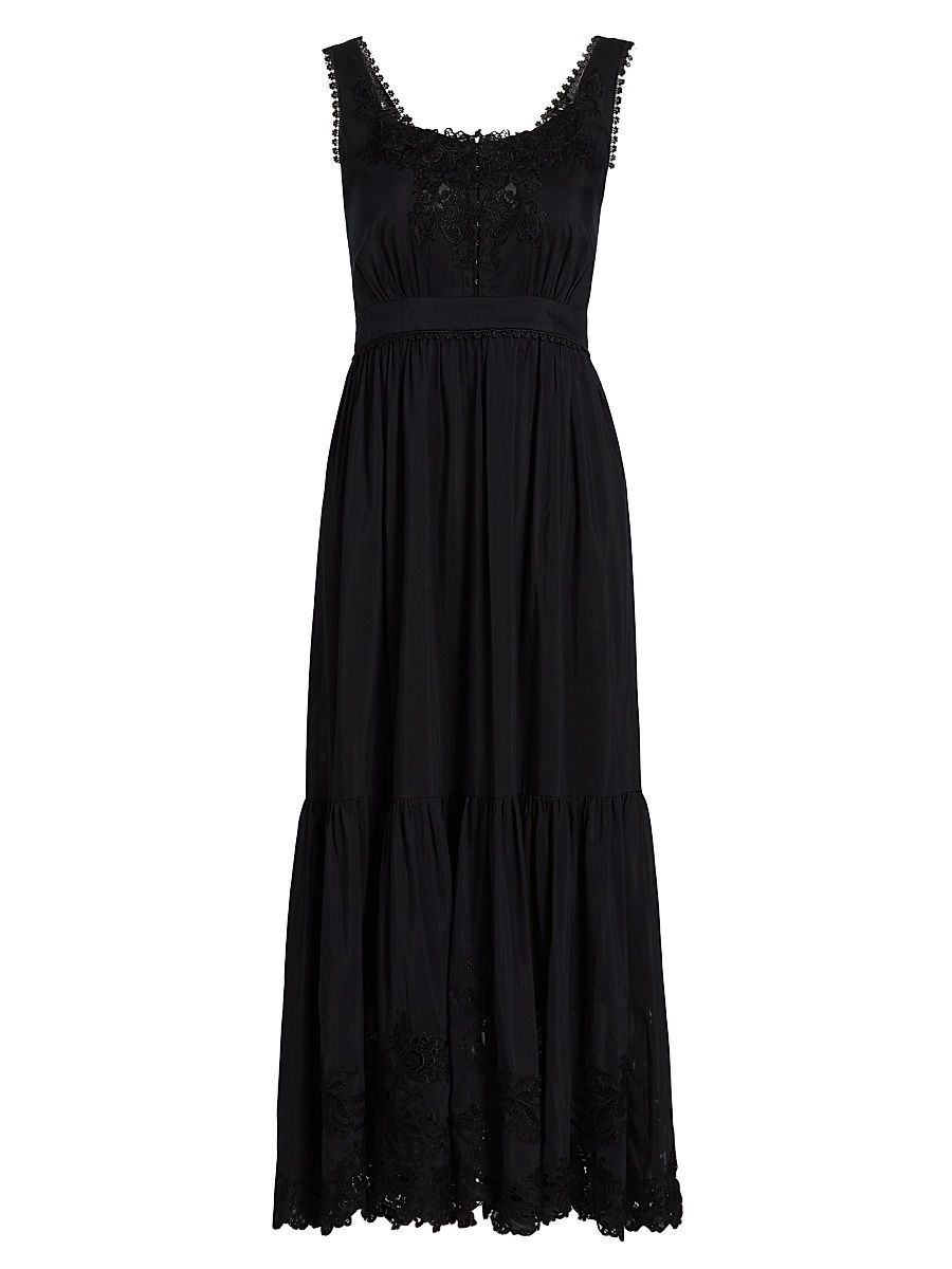 Women's Zuri Cotton-Silk Embroidered Lace Midi-Dress - Black - Size XL