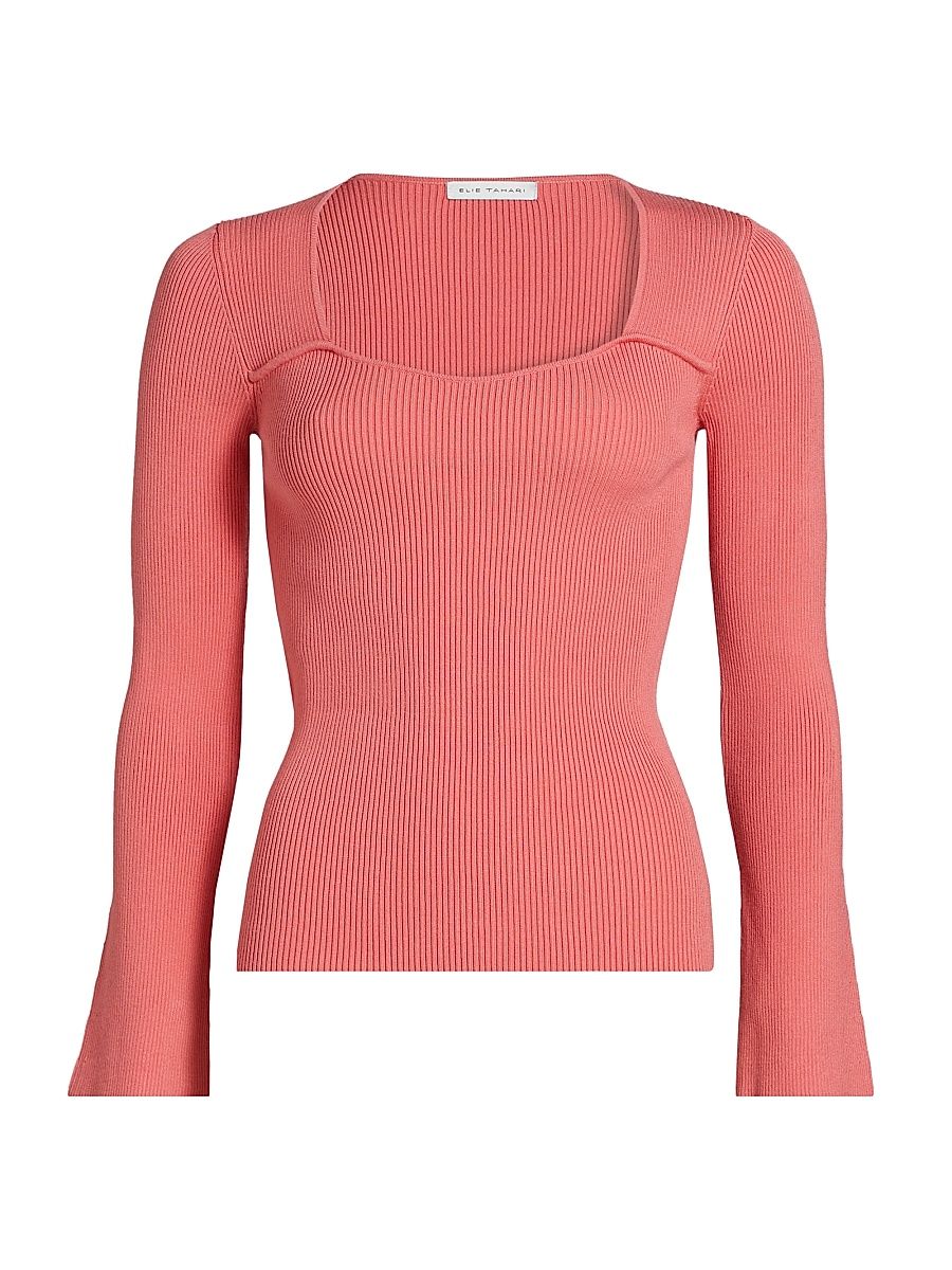 Women's The Sydney Ribbed Long-Sleeve Sweetheart Top - Dragon Fruit - Size XL