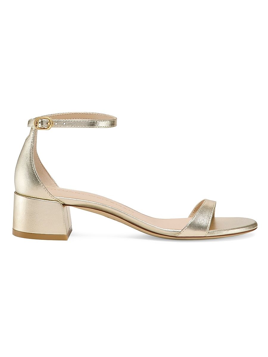 Women's Nudist Metallic Leather 35MM Block Sandals - Light Gold - Size 8
