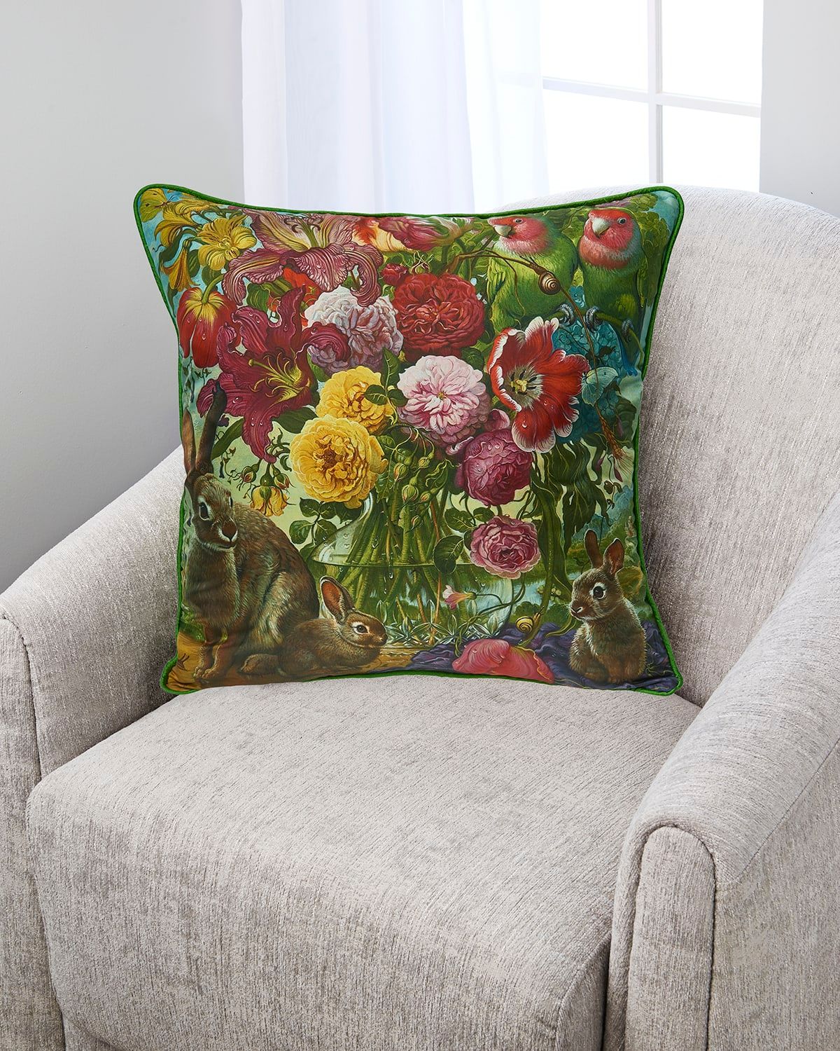 Floral with Bunnies Silk Pillow