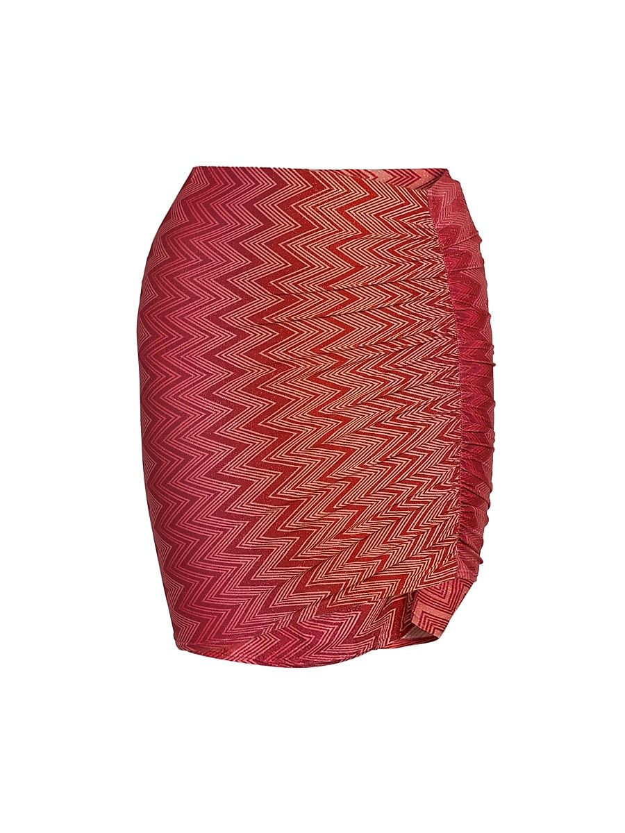 Women's Chevron Stretch Ruched Miniskirt - Cherry Chevron - Size 2