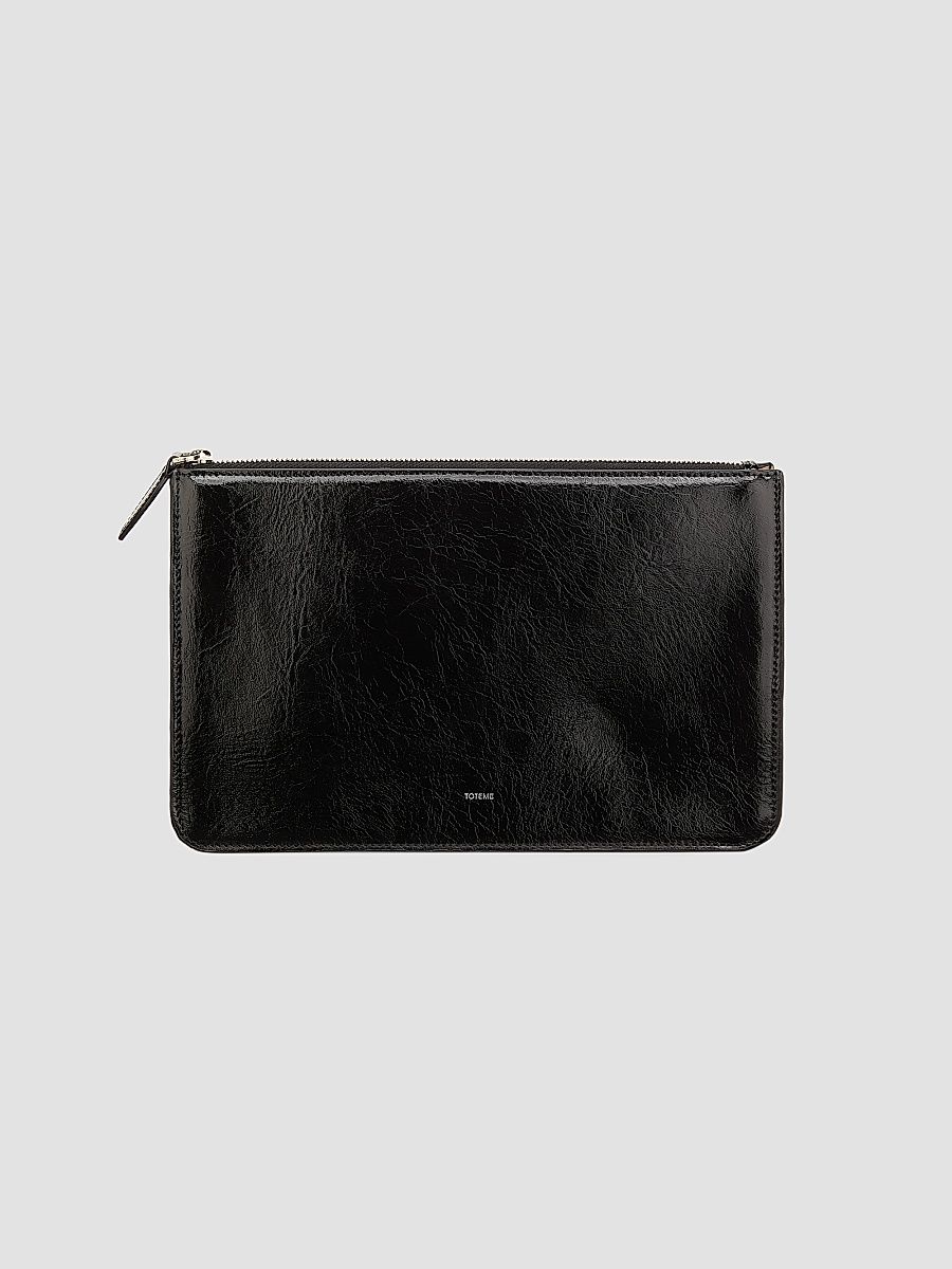 Women's Threefold Naplack Leather Clutch - Black