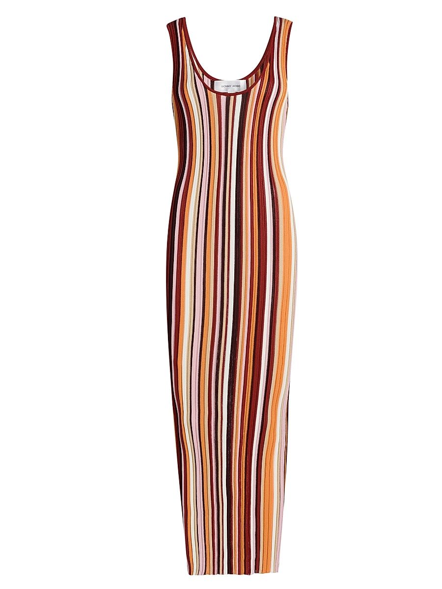 Women's Kerry Rib-Knit Striped Sheath Midi-Dress - Rust Multi - Size XL