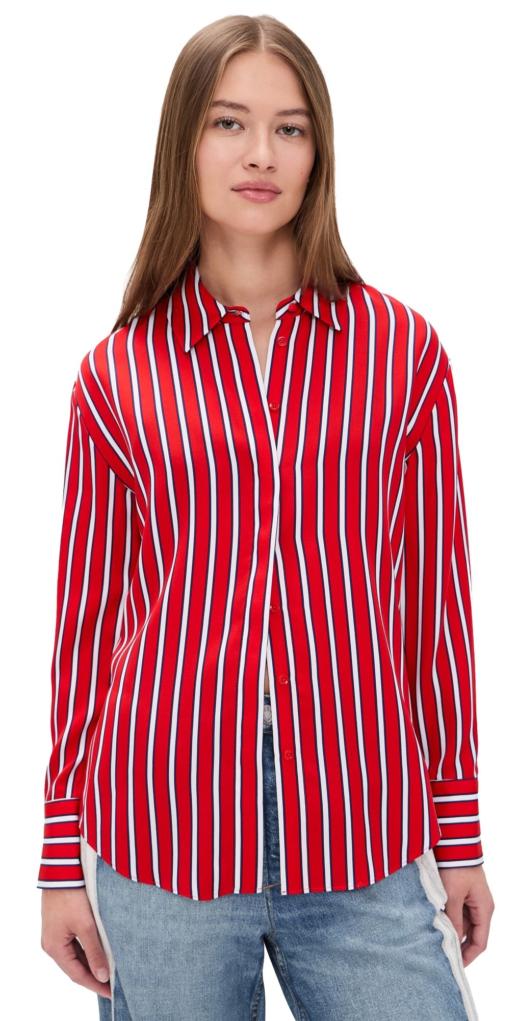 ALICE + OLIVIA Dimitra Oversized High Low Button Down Shirt Teakwood Chili Pepper L