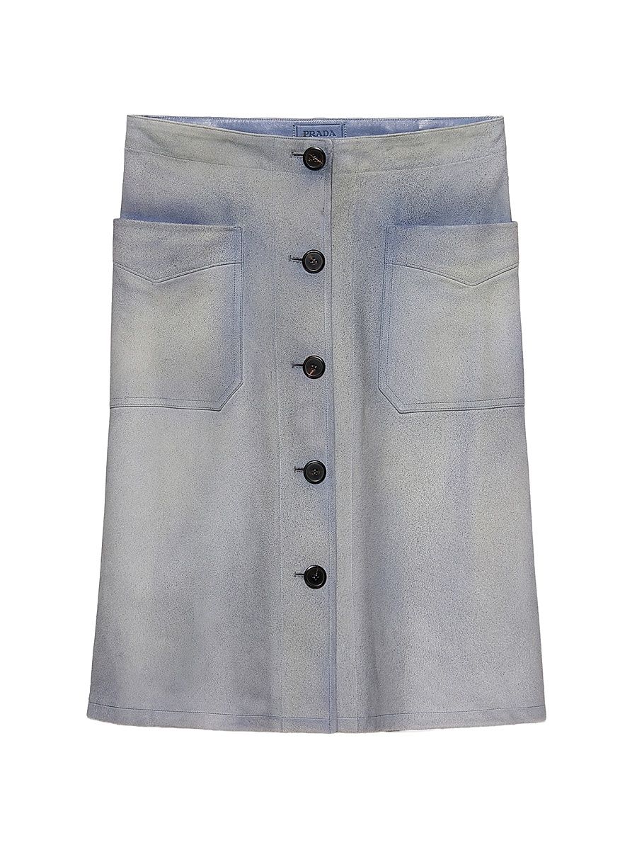 Women's Buttoned Suede Skirt - Blue - Size 6