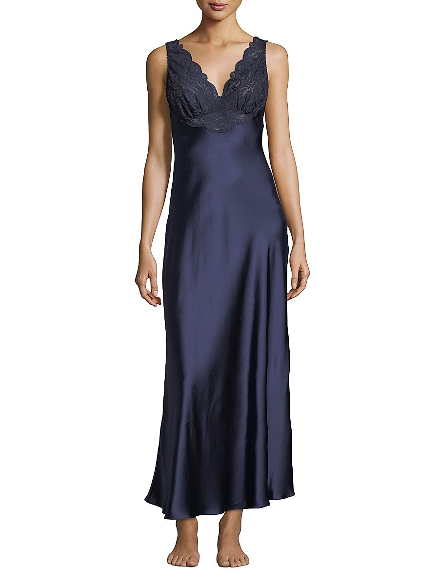 Women's Bijoux Lace & Satin Nightgown - Navy - Size XL