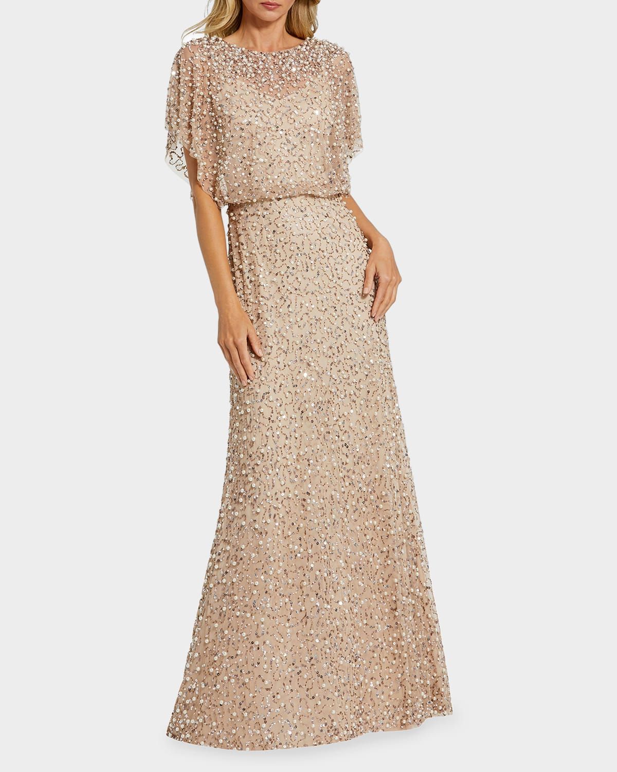 Beaded Sequined Shawl Gown