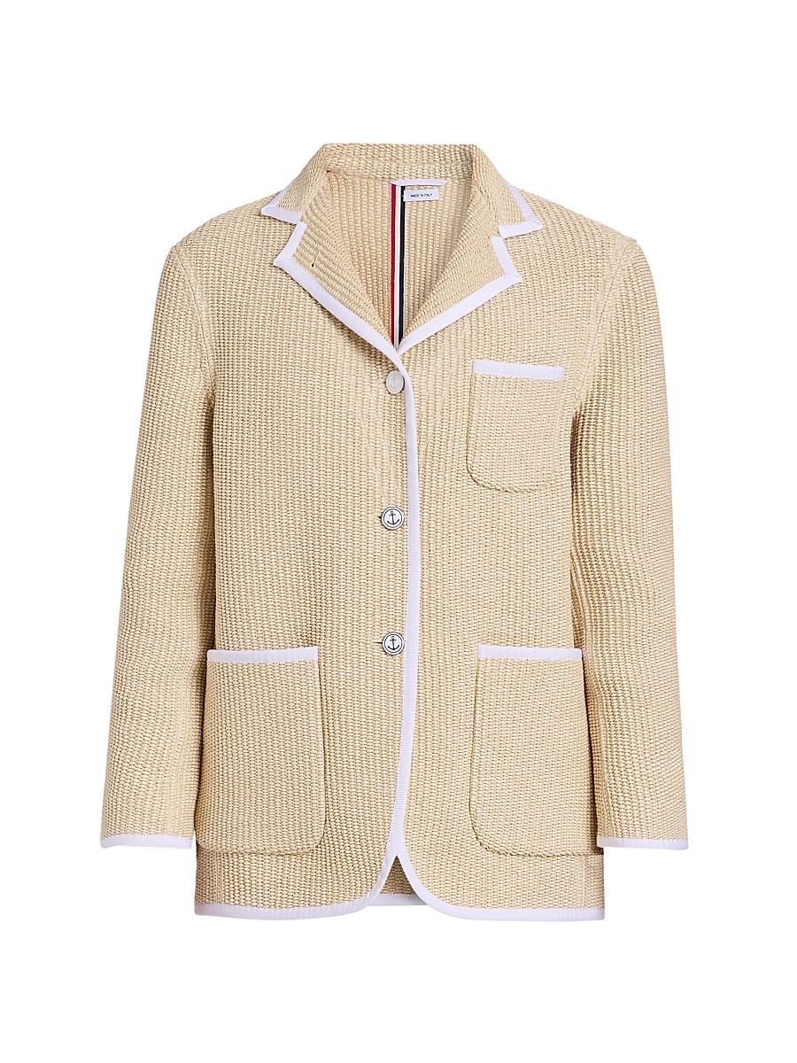 Women's Straw Piping Soft Shoulder Sport Coat - Muslin - Size 6