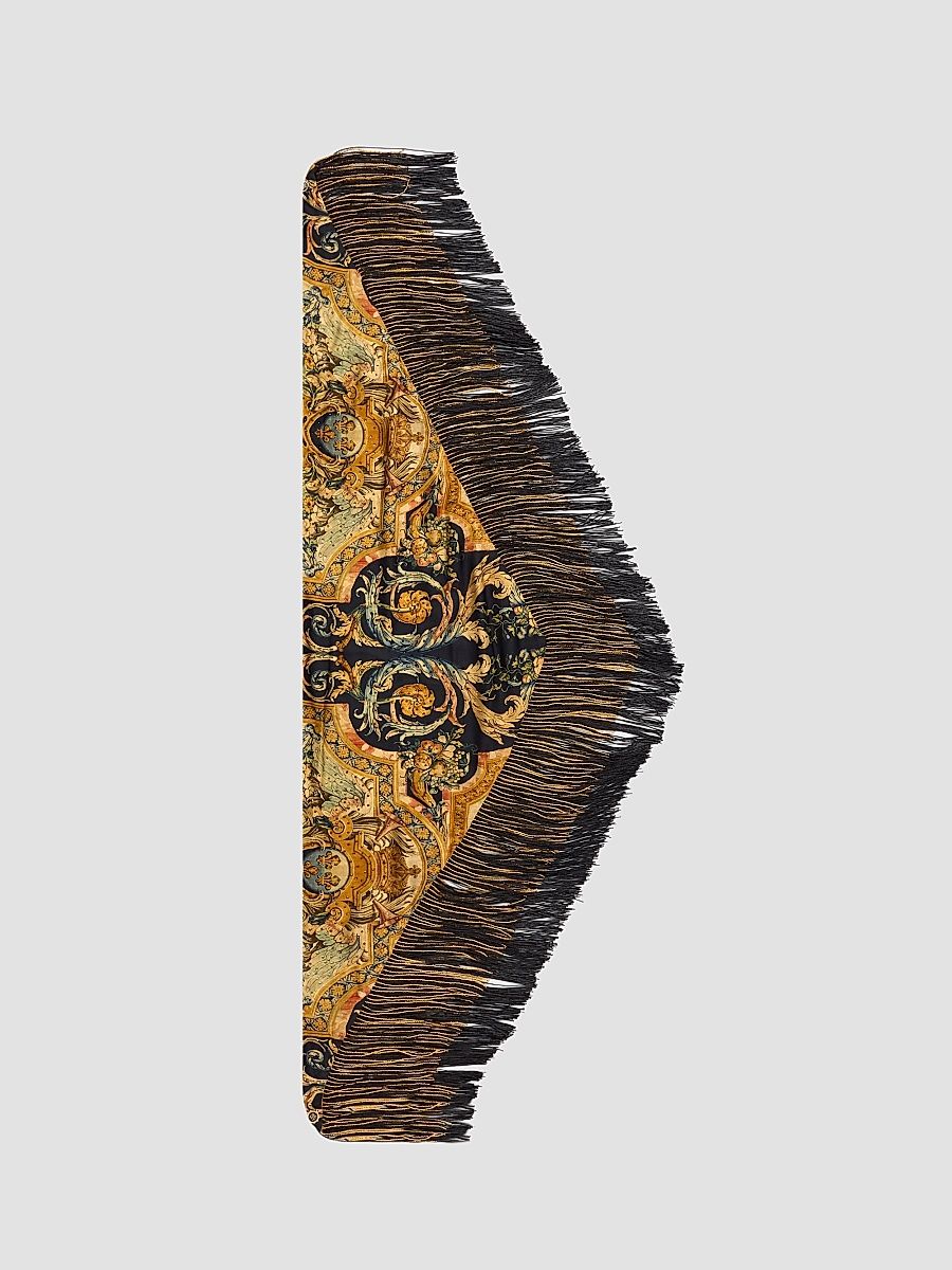 Women's Triangular Silk Twill Fringe Scarf - Museum Memoirs Metrugsh