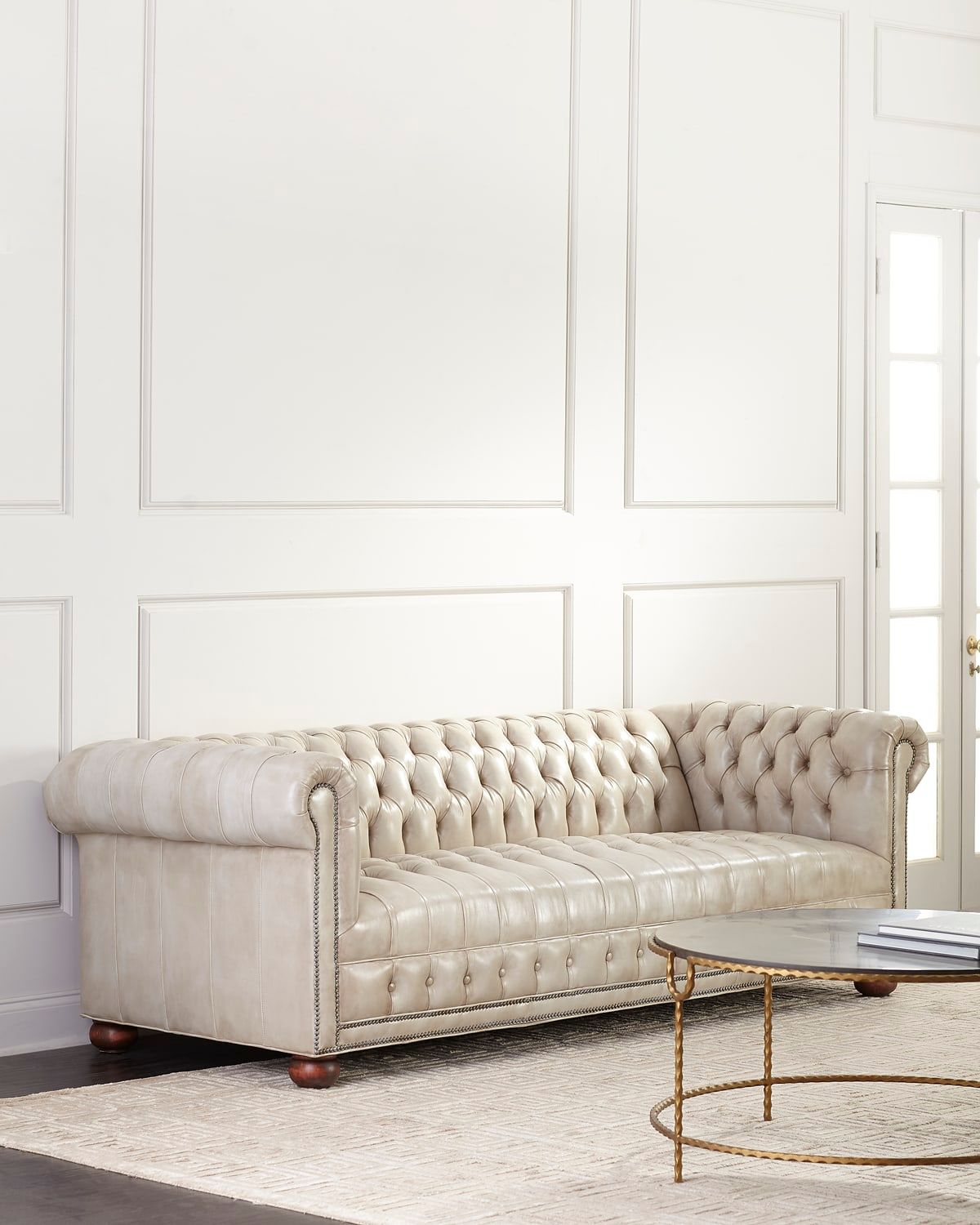 Olga Leather Chesterfield Sofa, 94"