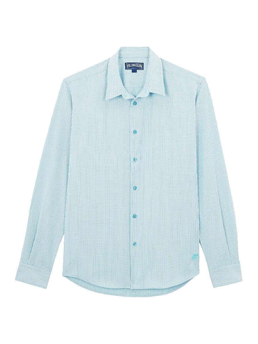 Men's Wool-Blend Button-Front Shirt - Topaze Blue - Size XL