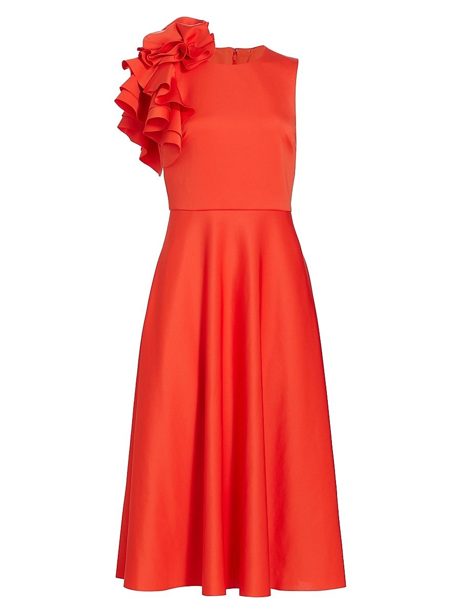 Women's Ruffled Shoulder Midi-Dress - Persimmon - Size 0