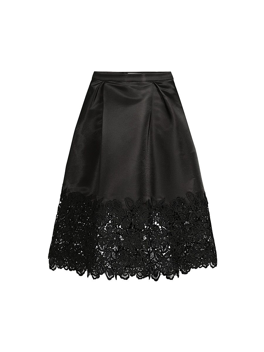 Women's Campbell Lace-Trimmed Midi-Skirt - Black - Size 16