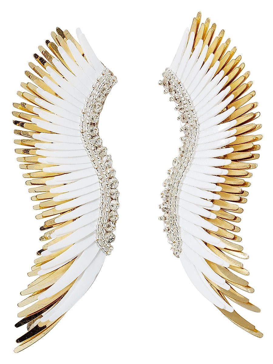 Women's Madeline Leather, Bead & Sequin Statement Earrings - Whitegold