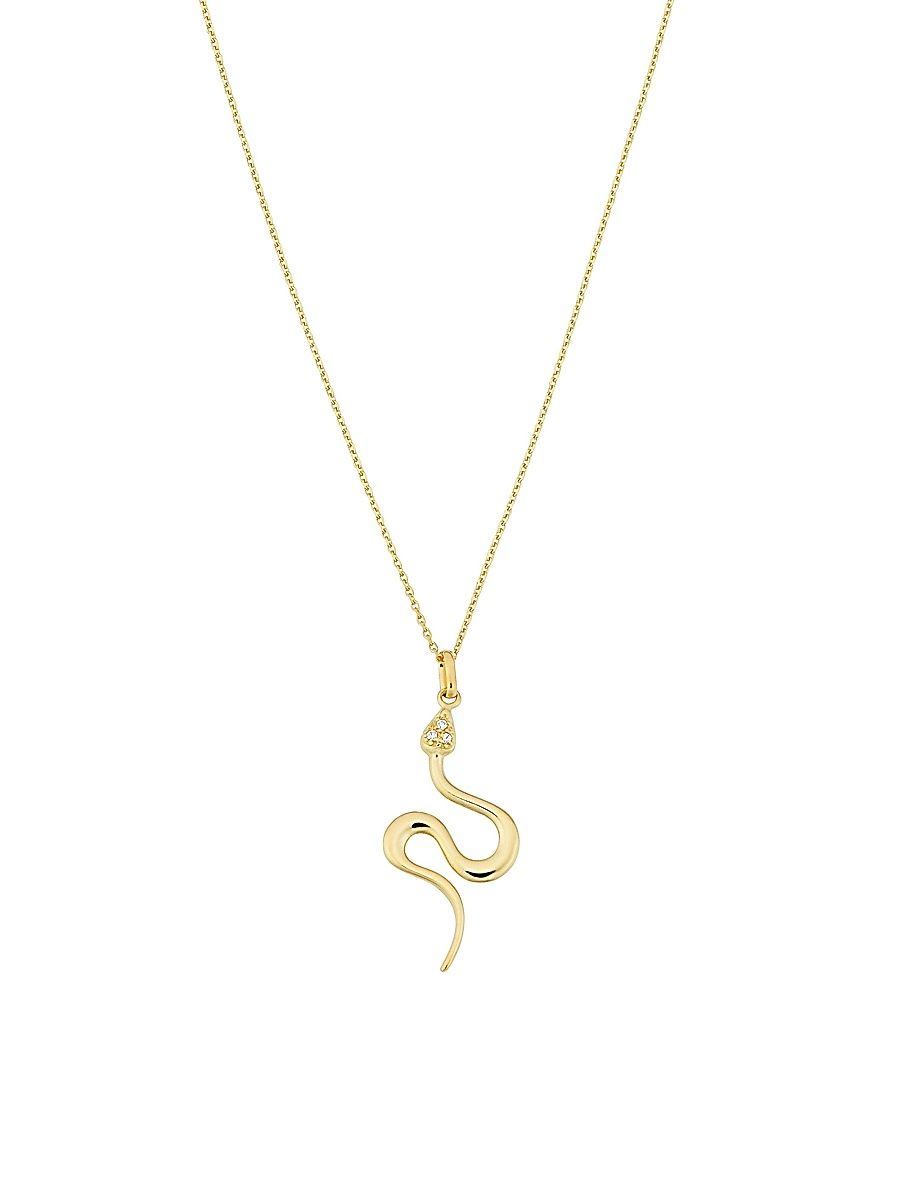 Women's 14K Yellow Solid Gold White Topaz Snake Charmer Necklace - Yellow Gold