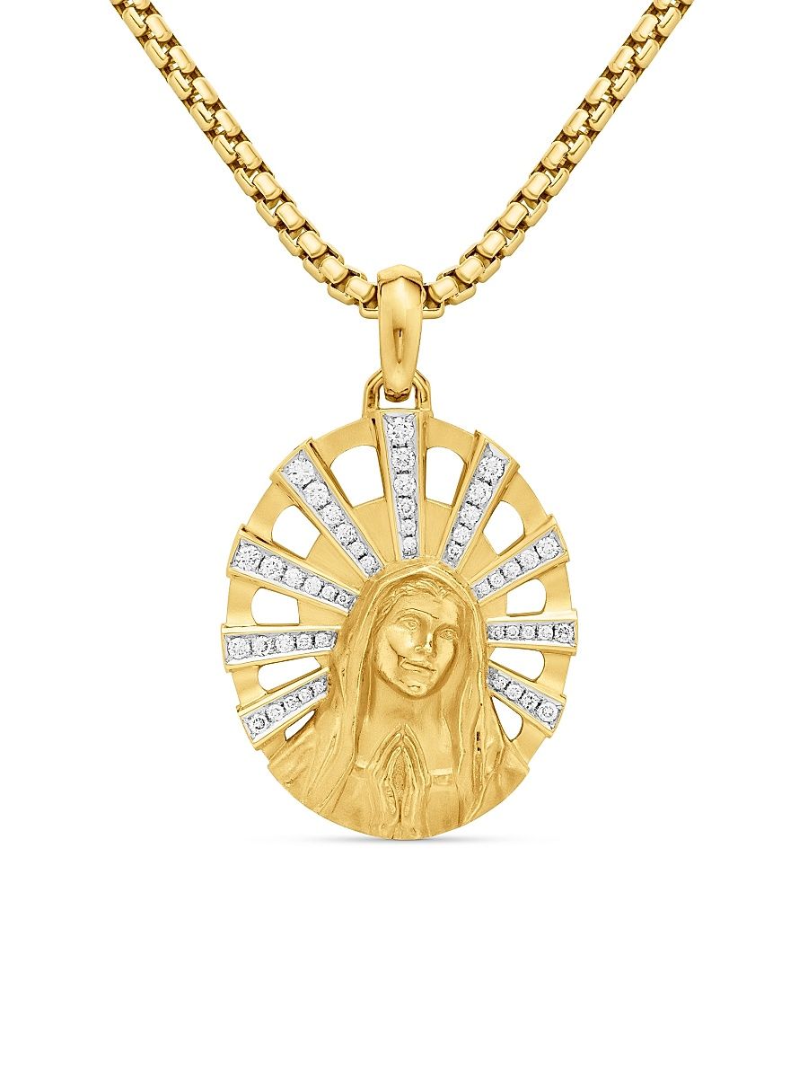 Women's Madonna Amulet in 18K Yellow Gold with Diamonds, 29MM - Diamond