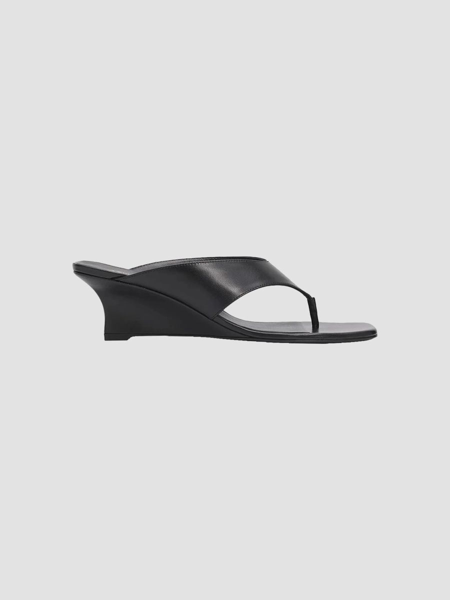 Stuart Weitzman Women's Vinnie 50MM Leather Wedge Thong Sandals - Black - Size 8.5