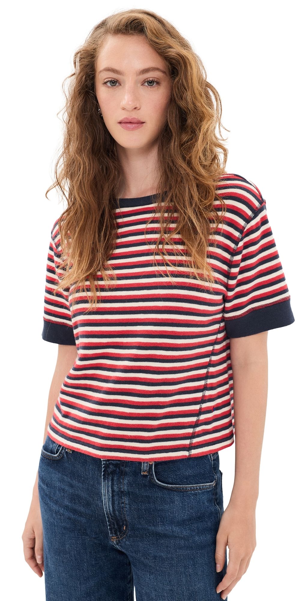 Clare V. Le Bateau Tee Navy/Cherry Red/Cream L