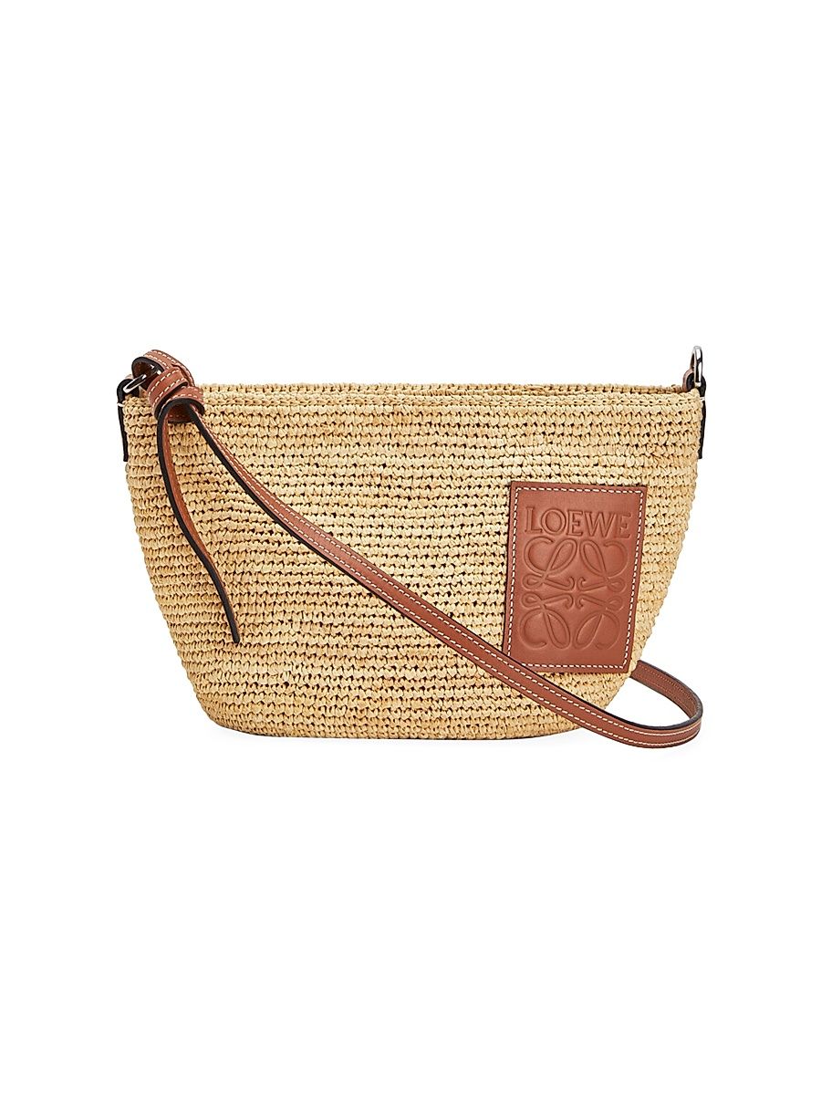 Women's Pochette Leather-Trimmed Raffia Crossbody Bag - Natural Tan