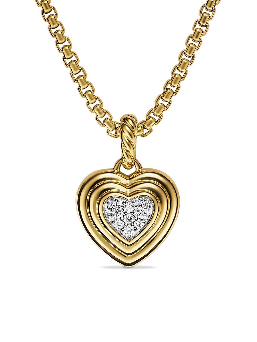 Women's Puffy Heart Amulet in 18K Yellow Gold with Diamonds, 17MM - Diamond
