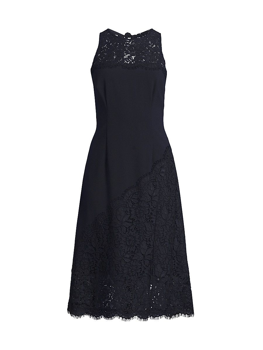 Women's Lace-Trimmed Crepe Midi-Dress - Twilight - Size 16