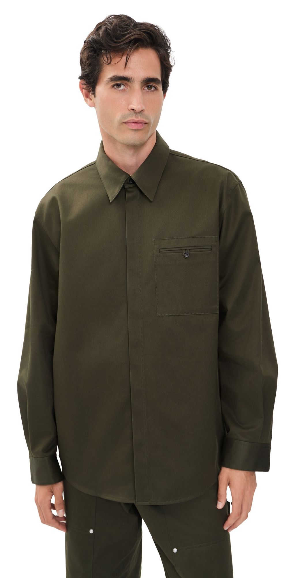 Helmut Lang Chino Twill Over Shirt Dark Moss XL