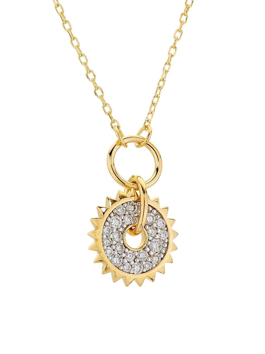 Women's 18K Yellow Gold & 0.12 TCW Diamond Pavé Disc Drop Necklace - Yellow Gold