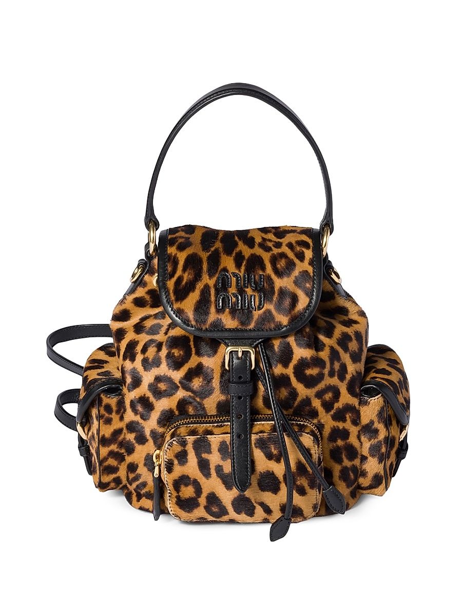 Women's Calf Hair Leather Backpack - Beige Khaki