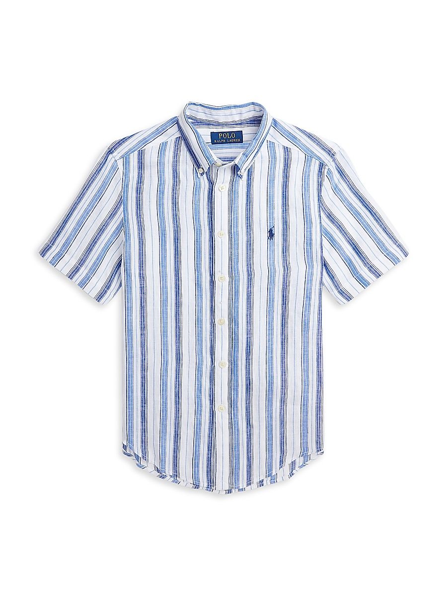 Little Boy's & Boy's Striped Short-Sleeve Shirt - White Blue Multi - Size 6