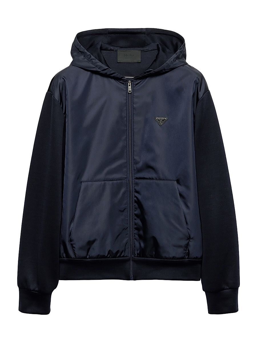 Men's Technical Cotton and Re-Nylon Hoodie - Blue - Size XXXL