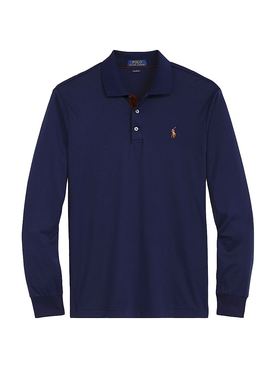 Men's Cotton Interlock Long-Sleeve Polo Shirt - Refined Navy - Size XXL