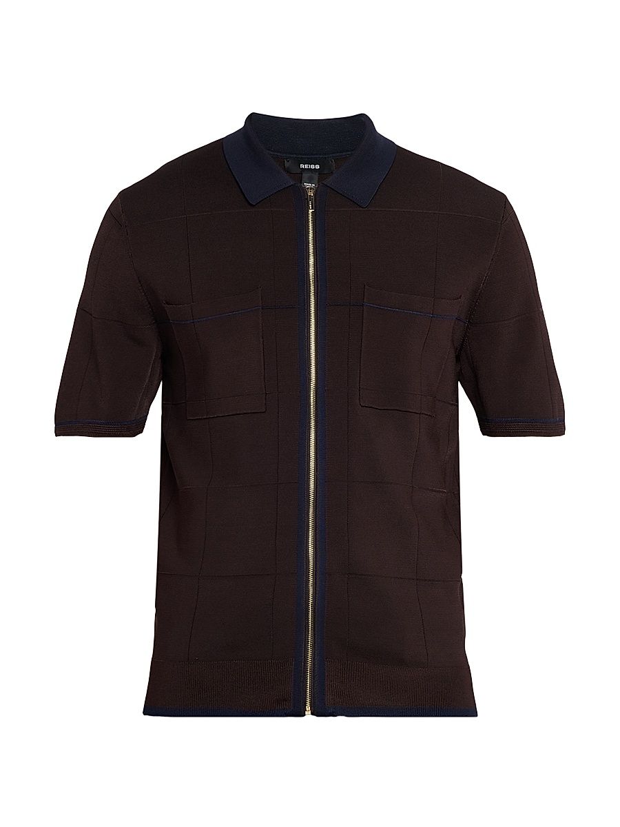 Men's Baxter Tipped Full-Zip Polo Shirt - Chocolate - Size XL