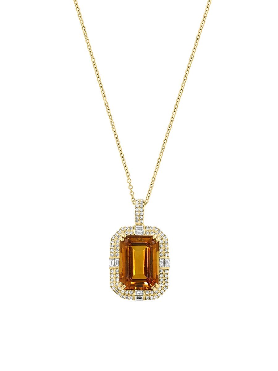 Women's 14K Yellow Gold, Citrine & 0.53 TCW Diamond Halo Pendant Necklace - Yellow Gold