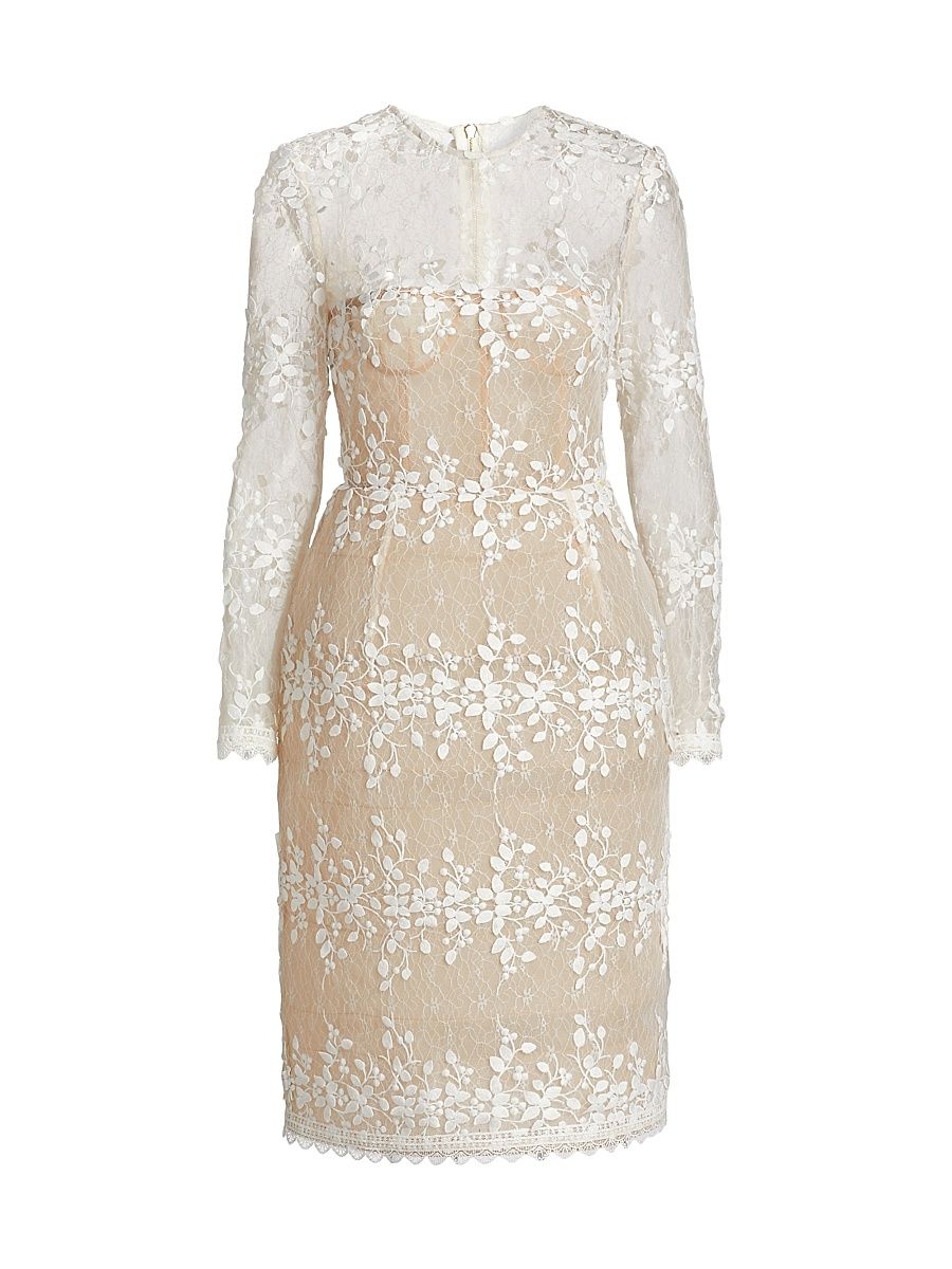 Women's Masey Embroidered Lace Long-Sleeve Midi-Dress - White - Size Medium