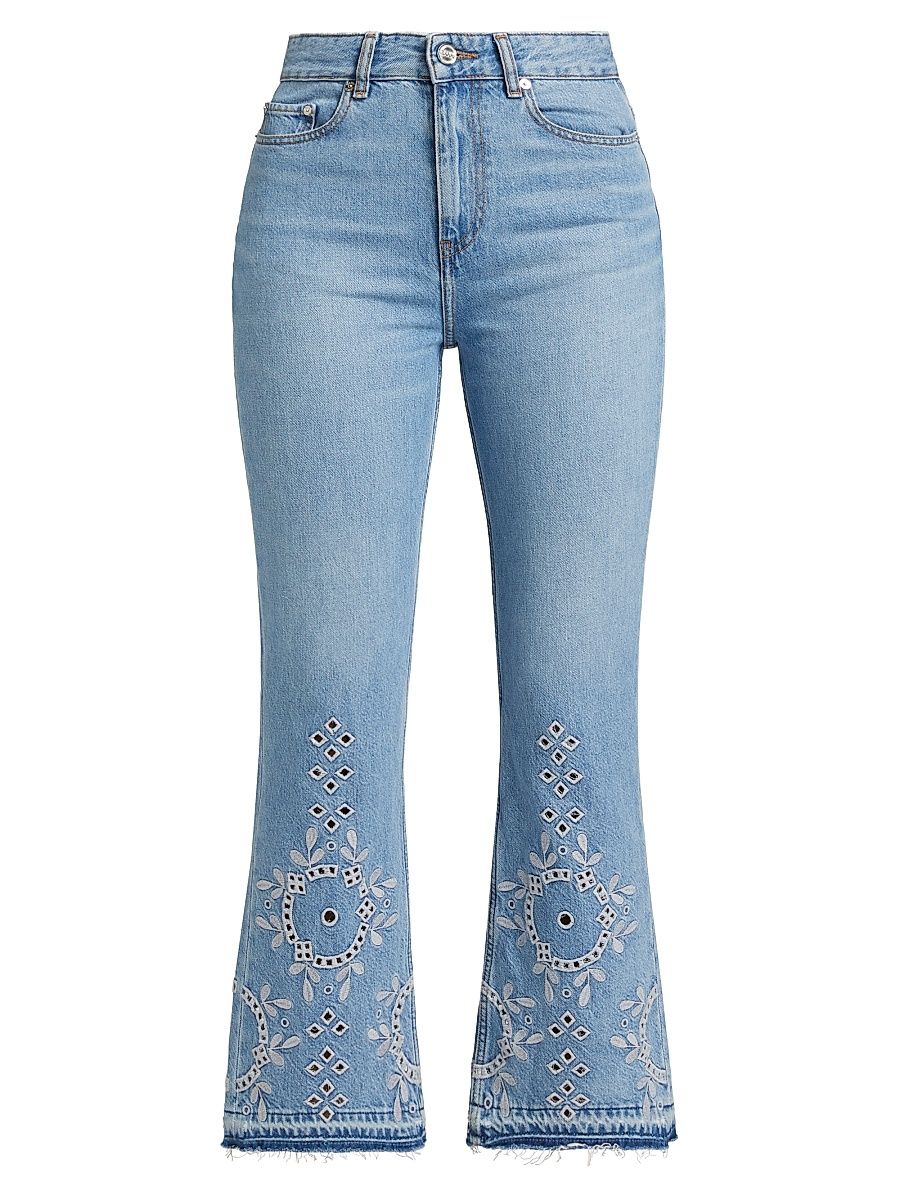 Women's Betzy Broderie Anglaise Crop Jeans - Light Blue Stone - Size 28