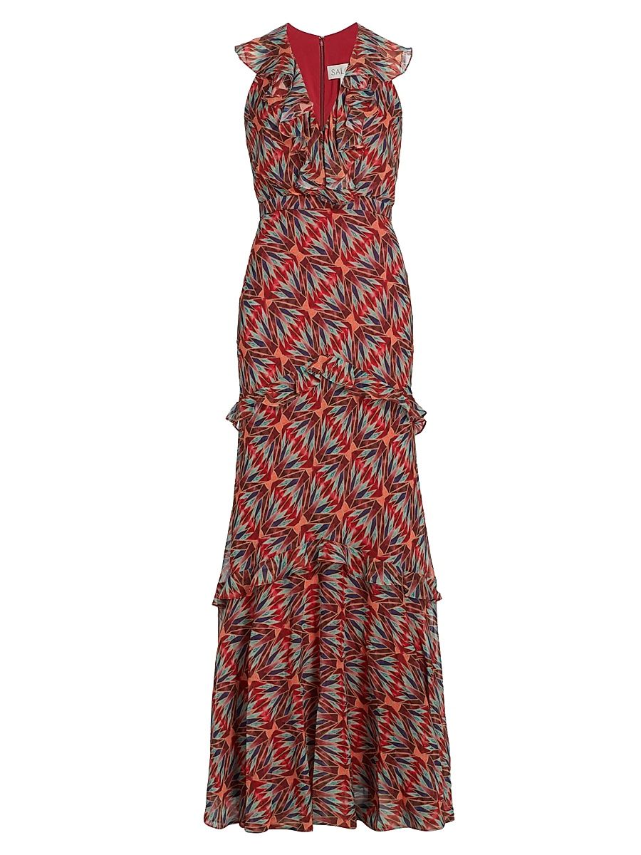 Women's Rita Printed Silk Ruffle Dress - Topaz - Size 2